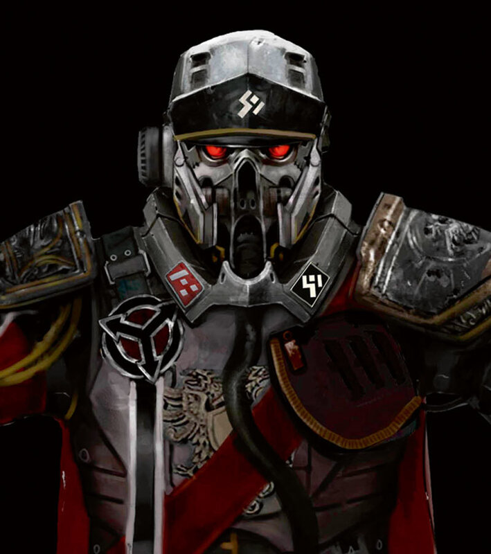 armored soldier with red eyes