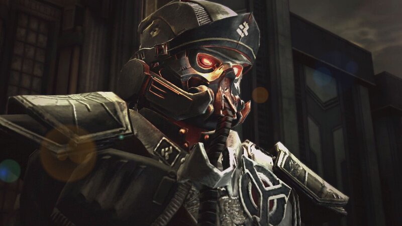 Armored Soldier with Red Eyes — Gray