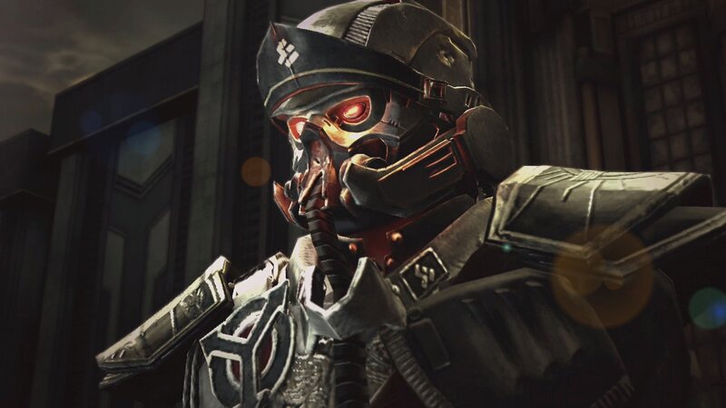 armored soldier with red eyes