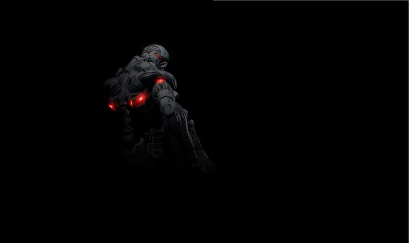 armored soldier with red lights