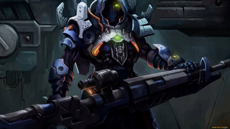 armored soldier with rifle