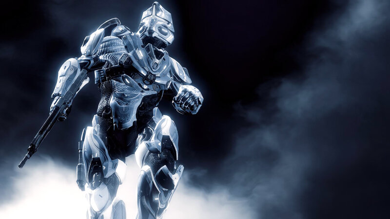 Armored Soldier with Rifle — Black, Dramatic