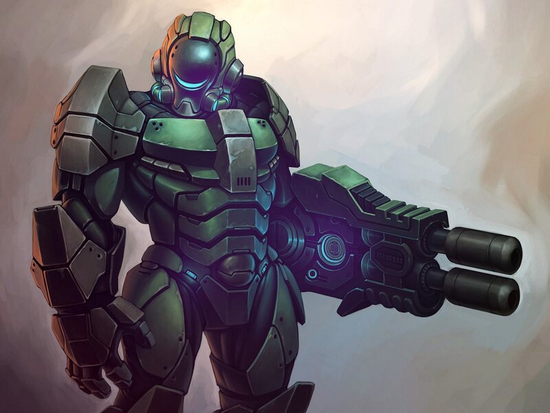 armored soldier with weapon