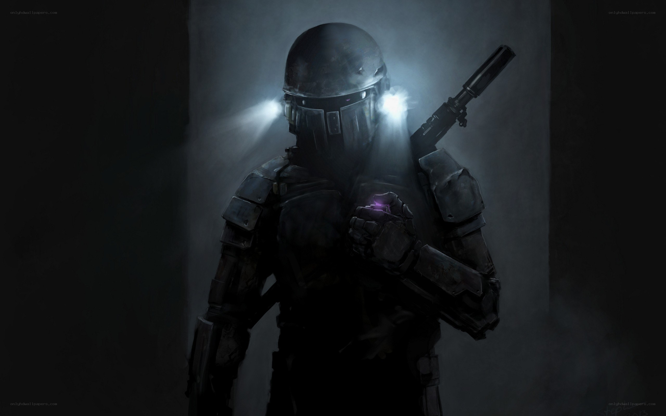 armored soldier with weapon