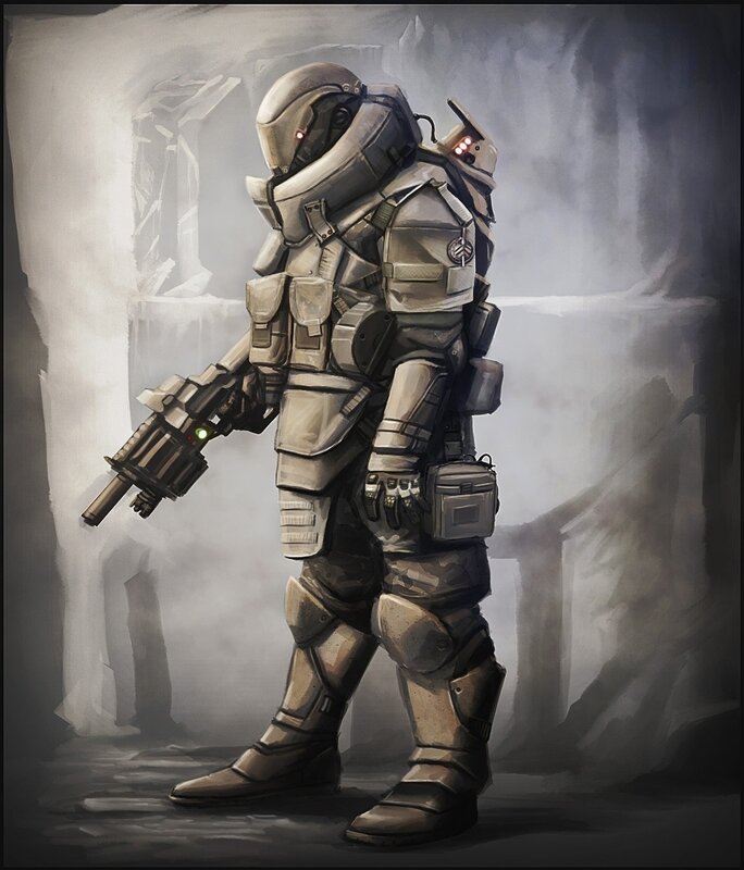 armored soldier with weapon