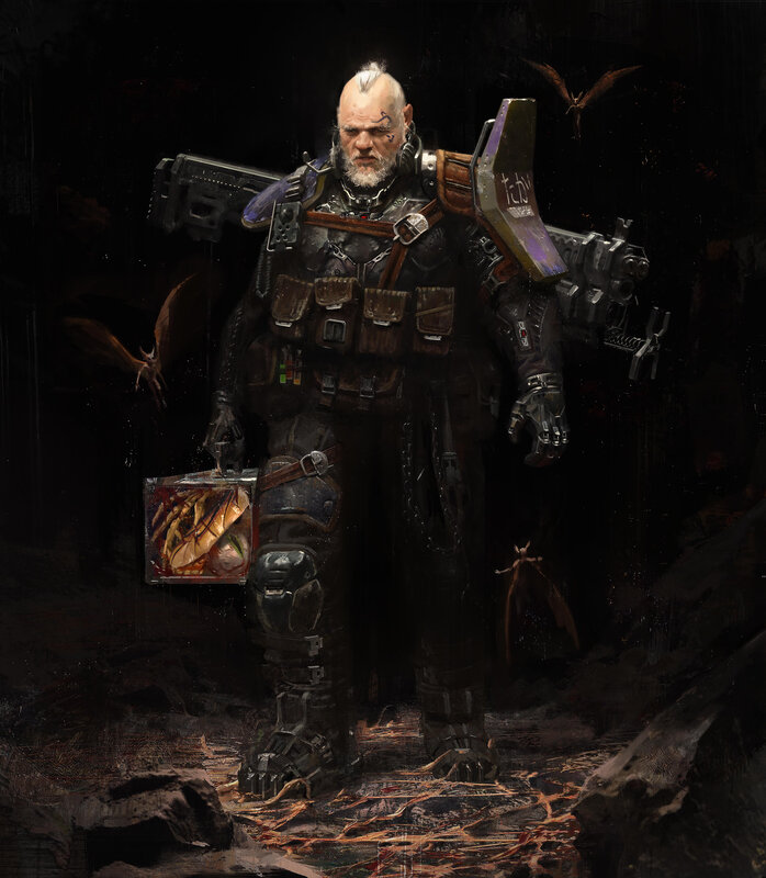 Armored Soldier with Weapon — Black, Dark
