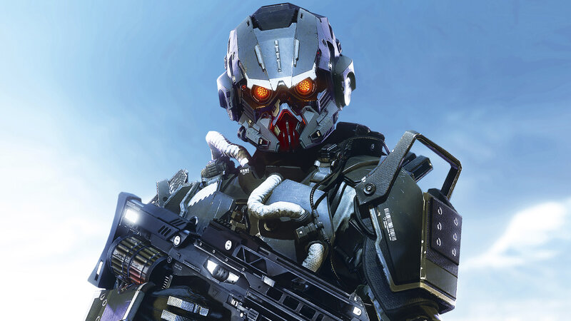 Armored Soldier with Weapon — Blue, Dramatic