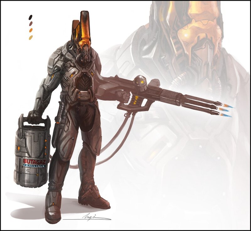 Armored Soldier with Weapon — Gray, Dramatic, Digital Art, Canister