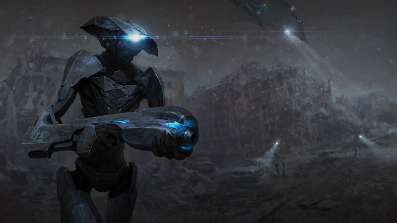 Armored Soldier with Weapon — Gray