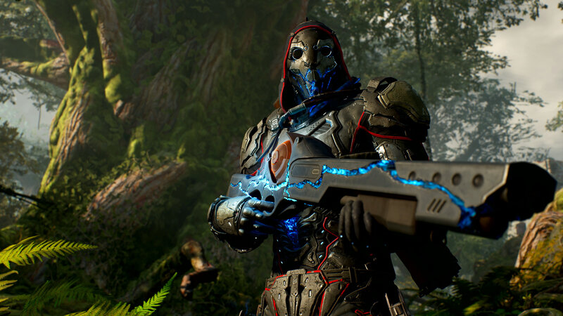 Armored Soldier with Weapon — Green, Dramatic, Afternoon