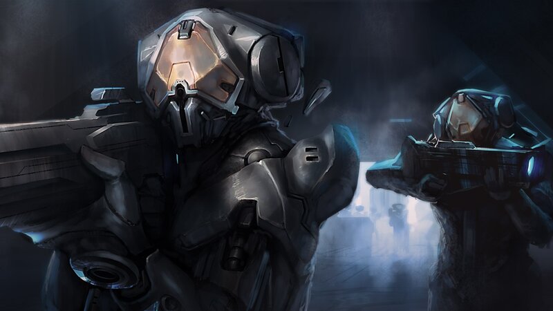 Armored Soldiers in Combat — Gray, Dramatic, Night