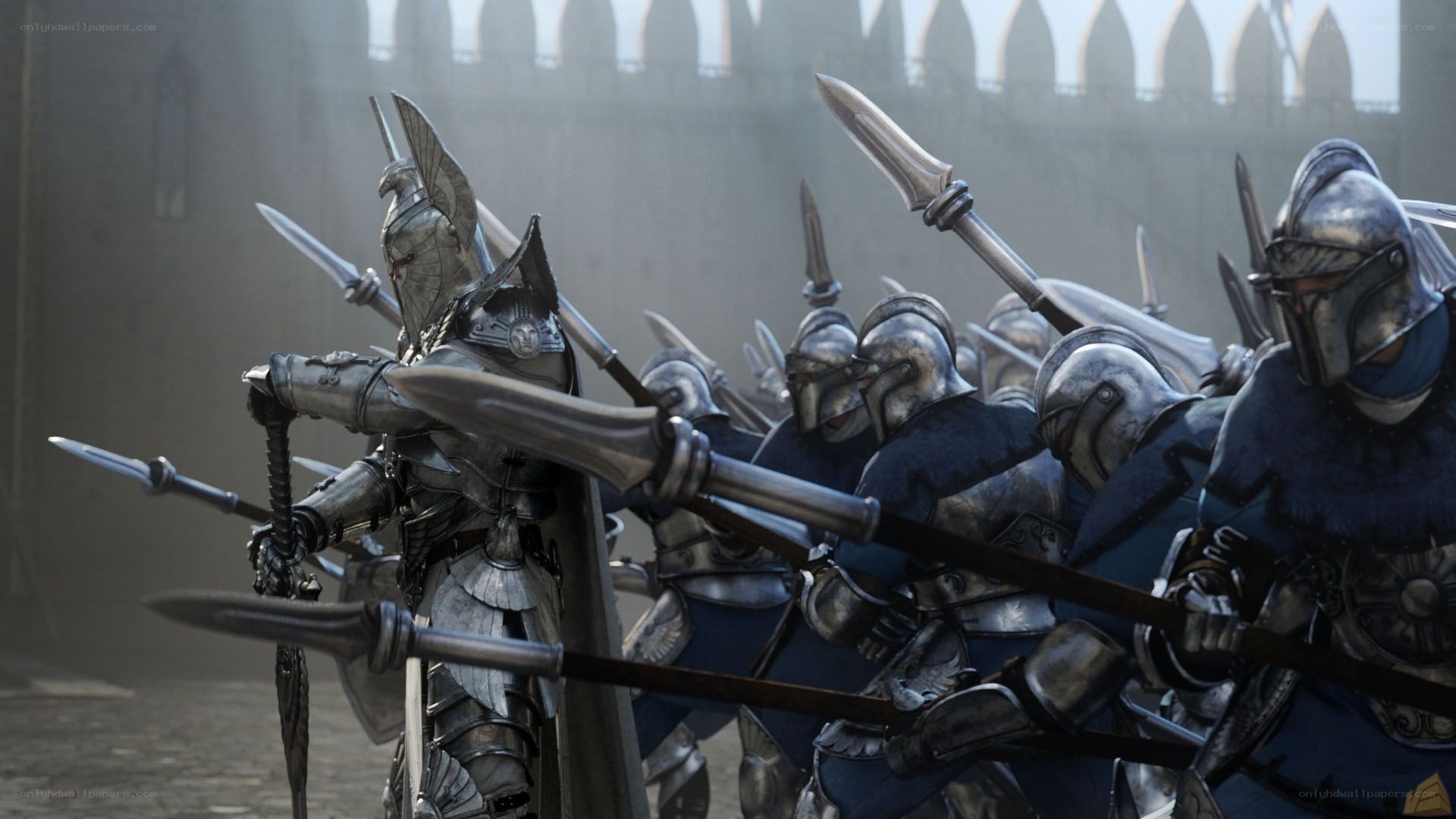 armored soldiers in formation