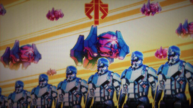 Armored Soldiers in Formation — Blue, Dramatic, Anime