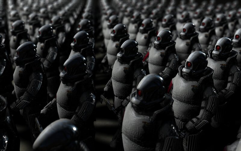 armored soldiers in formation