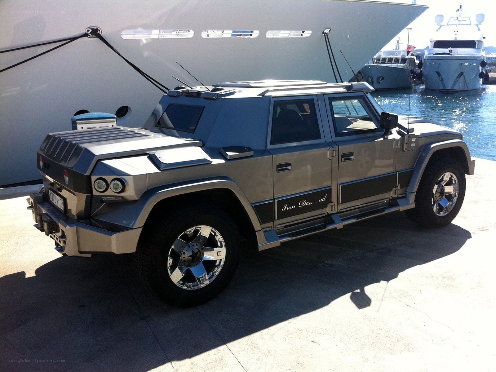 Armored SUV at marina