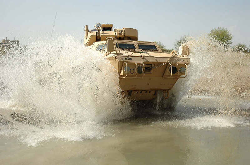 armored vehicle crossing water