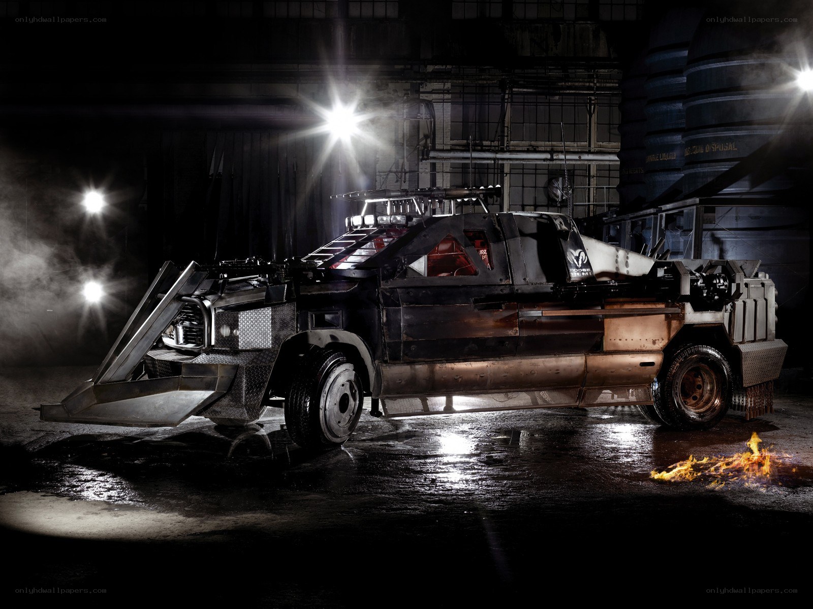 armored vehicle in industrial setting