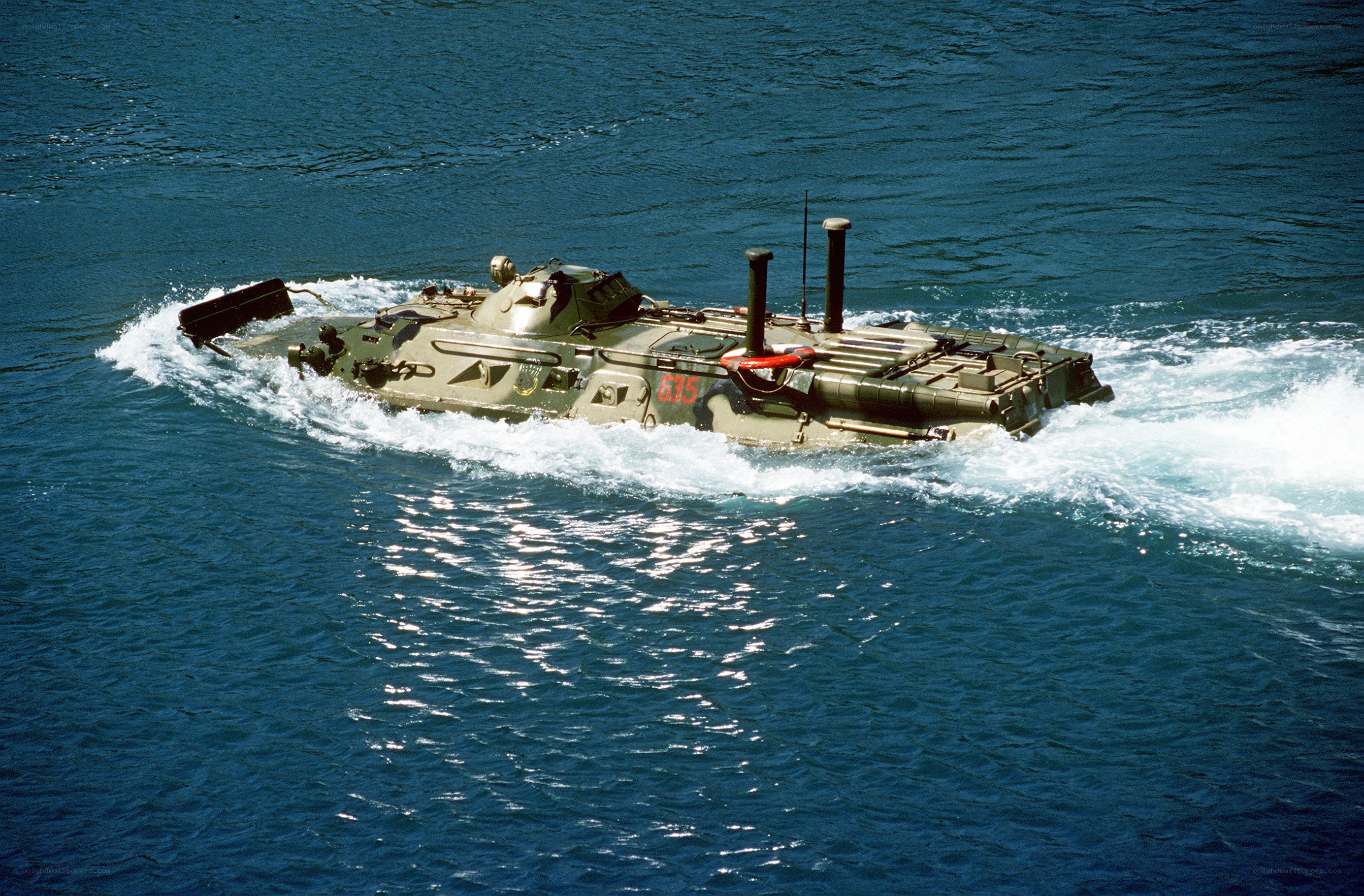 Armored vehicle in water