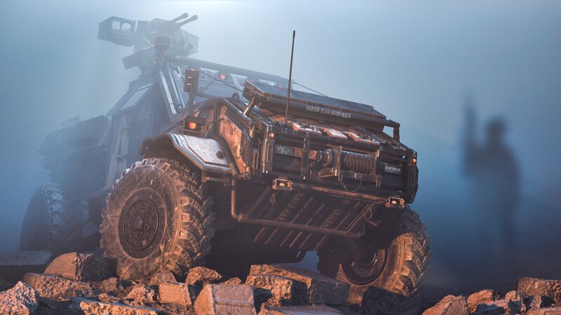 Armored Vehicle on Rocks — Gray