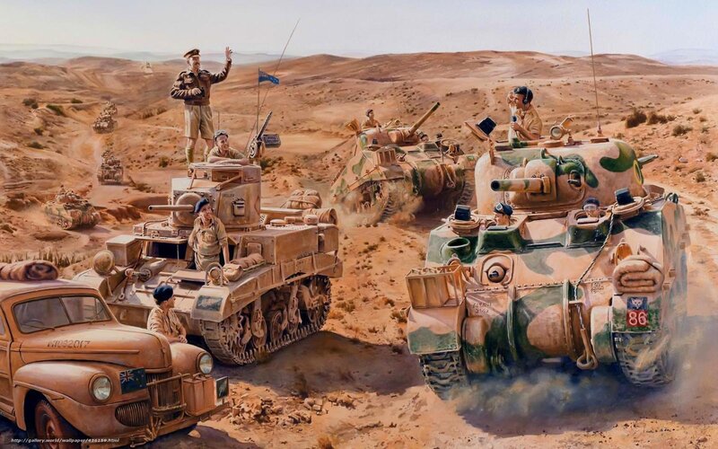 Armored Vehicles in Desert — Brown