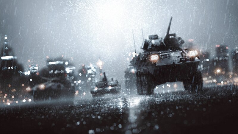 Armored Vehicles in Rain — Gray