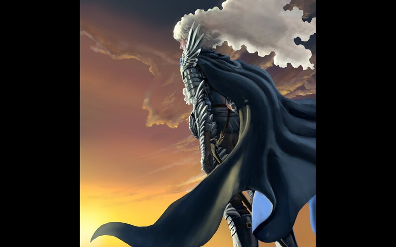 armored warrior at sunset