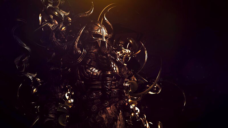Armored Warrior Figure — Black, Dramatic, Digital Art, Armor, Helmet
