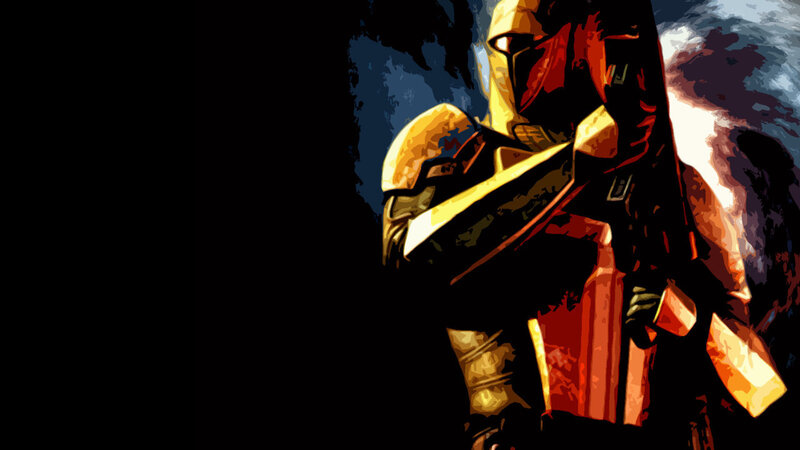Armored Warrior Holding Weapon — Black, Dramatic