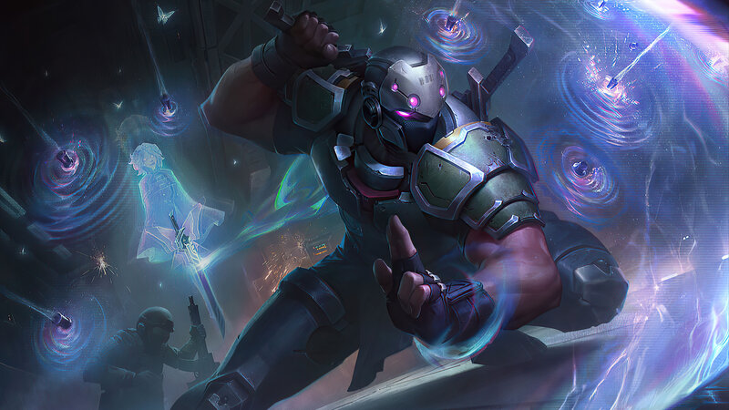 Armored Warrior in Combat — Blue, Dramatic, Night
