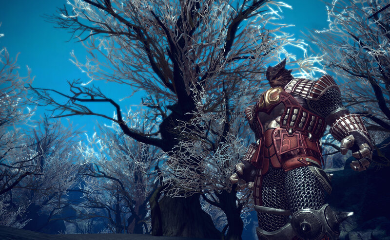 armored warrior in frosty forest