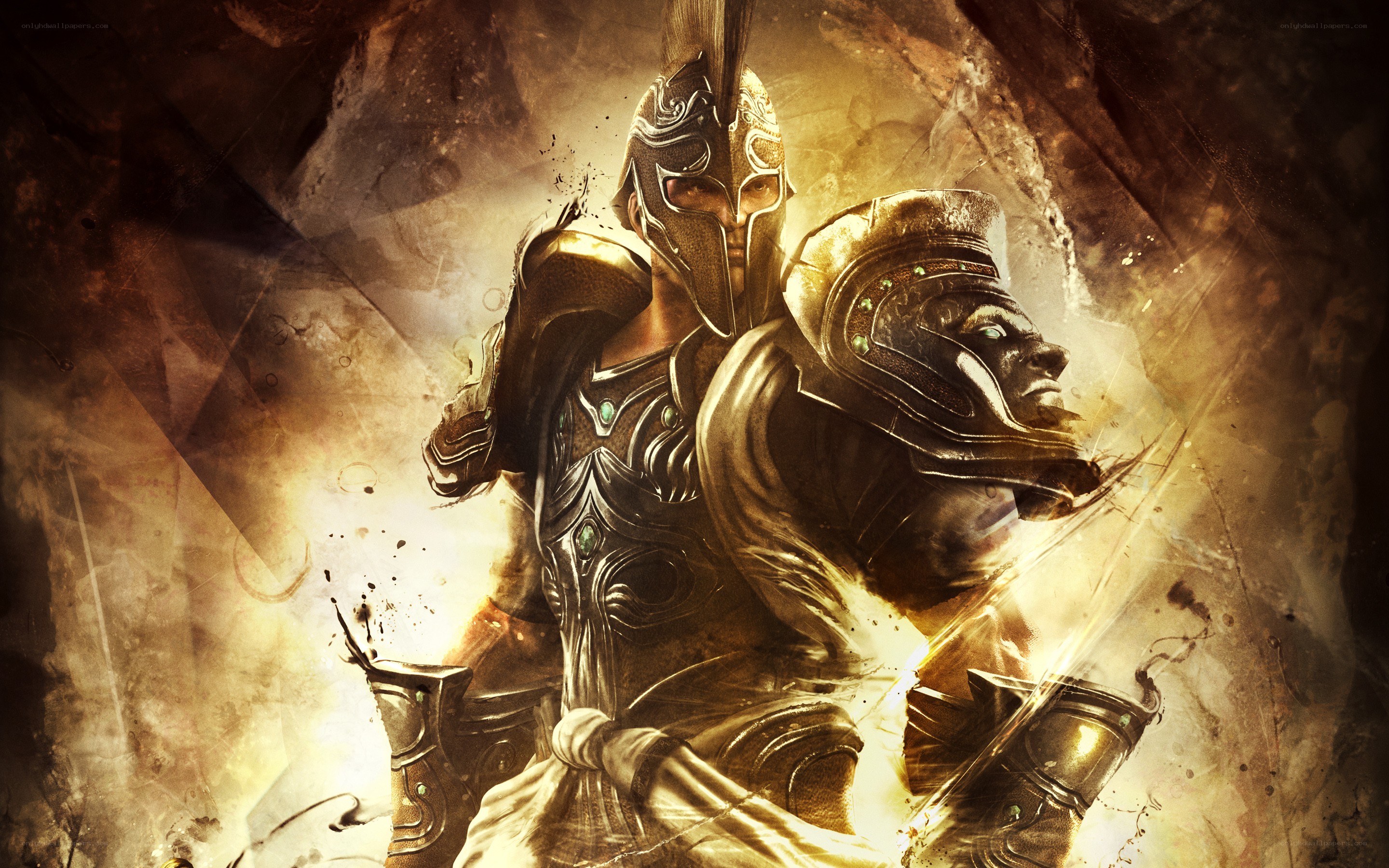 armored warrior in golden light