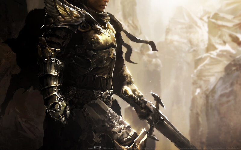 armored warrior in golden light