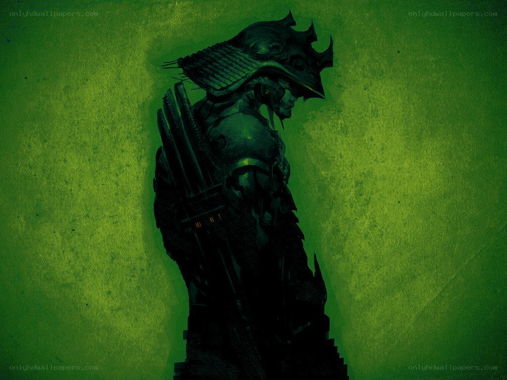 armored warrior in green light