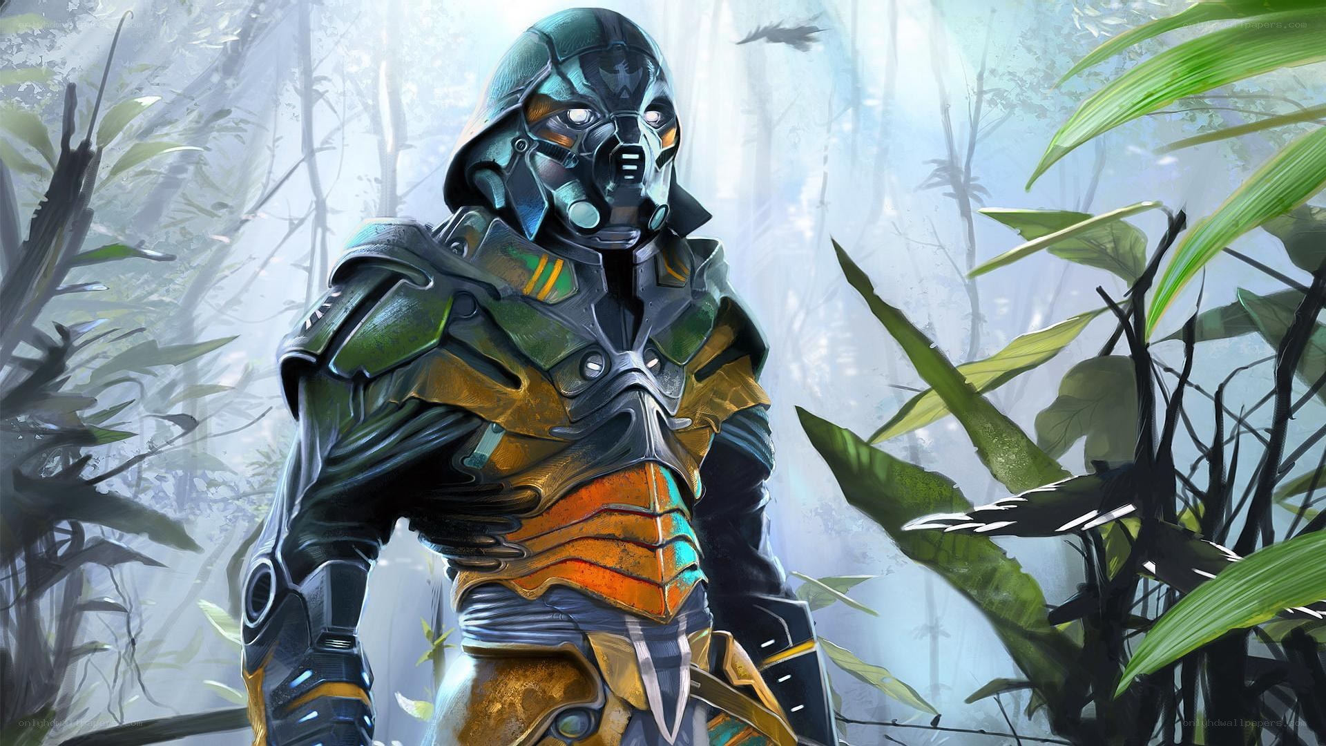 armored warrior in jungle