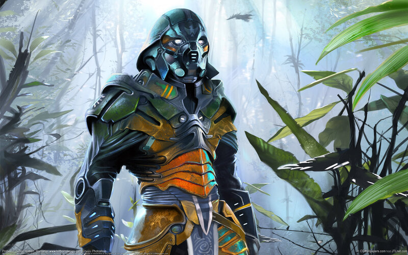 Armored Warrior in Jungle — Green, Dramatic