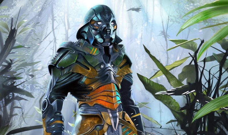armored warrior in jungle