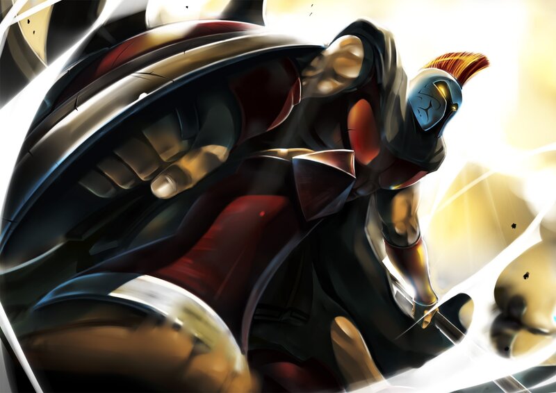 Armored Warrior in Motion — Black, Dramatic