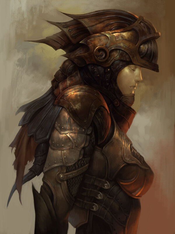 armored warrior in profile