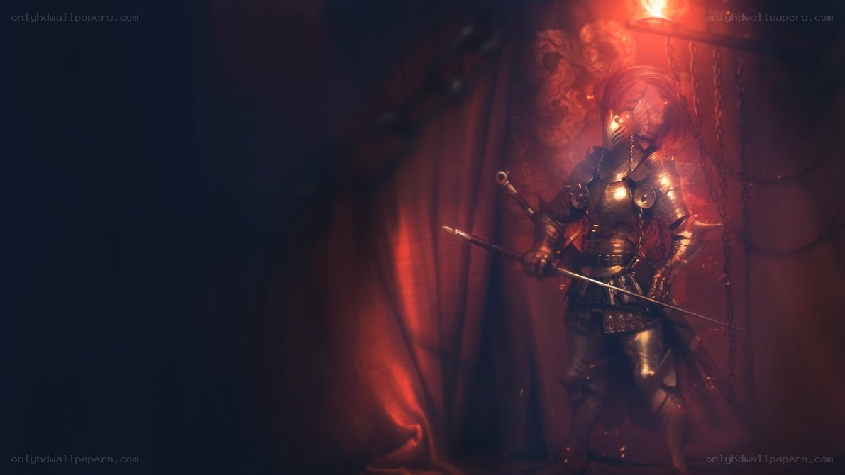 armored warrior in red light