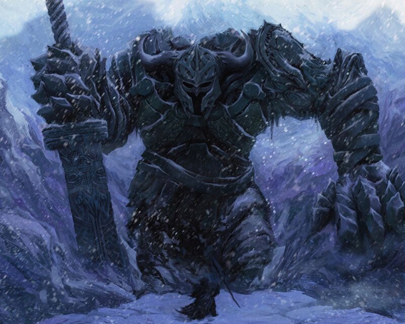 Armored Warrior in Snow — Blue, Dramatic, Cold