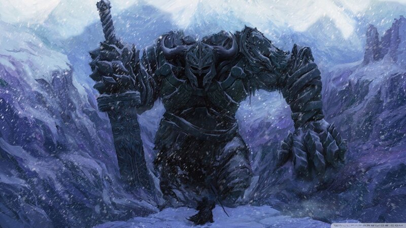 Armored Warrior in Snow — Blue, Dramatic, Winter, Digital Art, Sword