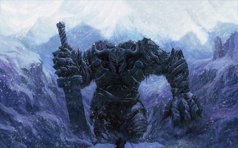 Armored Warrior in Snow — Blue, Dramatic, Winter, Digital Art