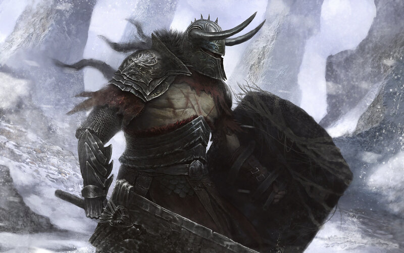 Armored Warrior in Snow — Gray, Dramatic