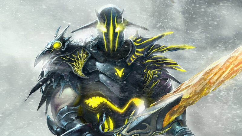armored warrior in snowstorm