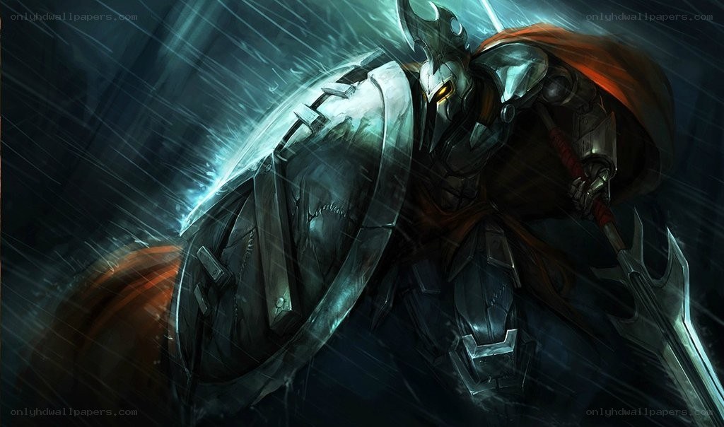 armored warrior in storm