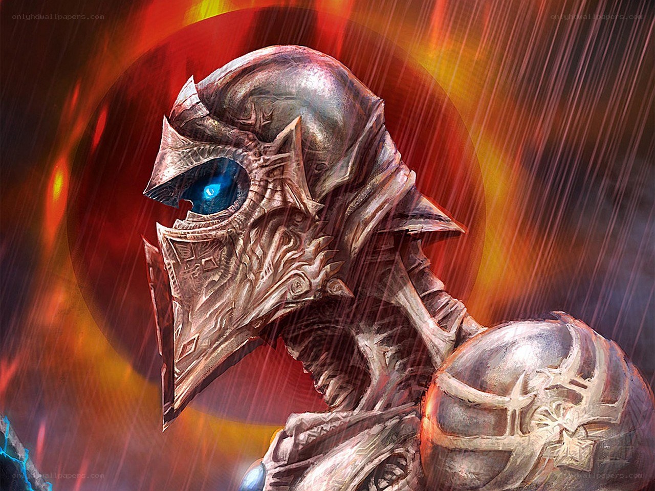 armored warrior in storm