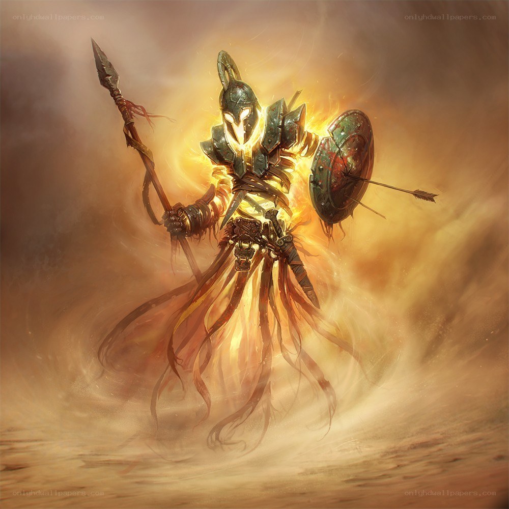 armored warrior in storm