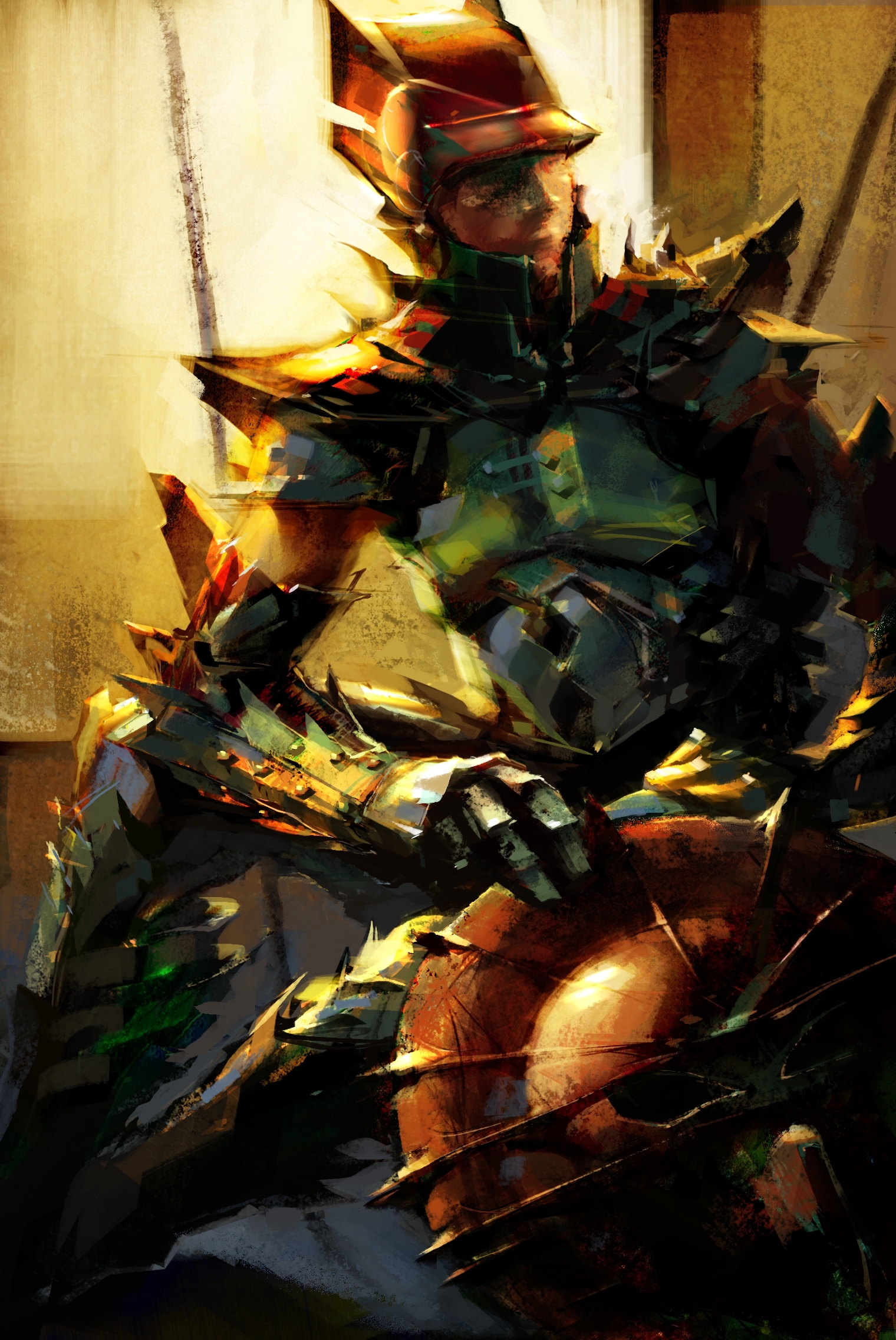 armored warrior in sunlight