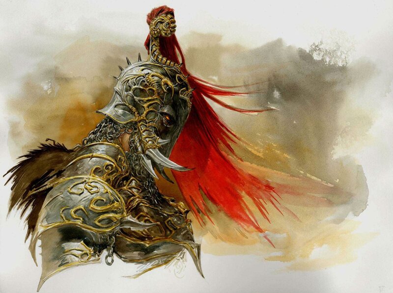 Armored Warrior on Elephant — Gray