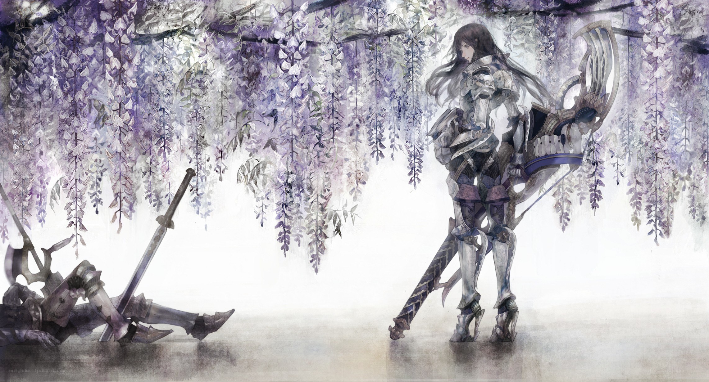 armored warrior under wisteria